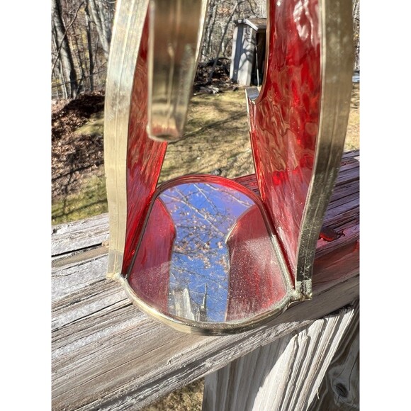 VTG Handmade Red Stained Glass & Metal Standing Angel With Harp Mirror Bottom - Picture 5 of 6